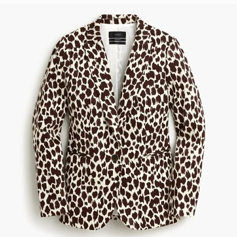 J. Crew Parke Blazer In Giraffe Printed Bi-stretch Cotton in Brown Sz 0 NWT